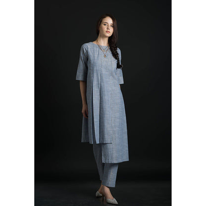 ORCR Kora Stripes Three Fourth Sleeves Blue Top with Pant (Set of 2)