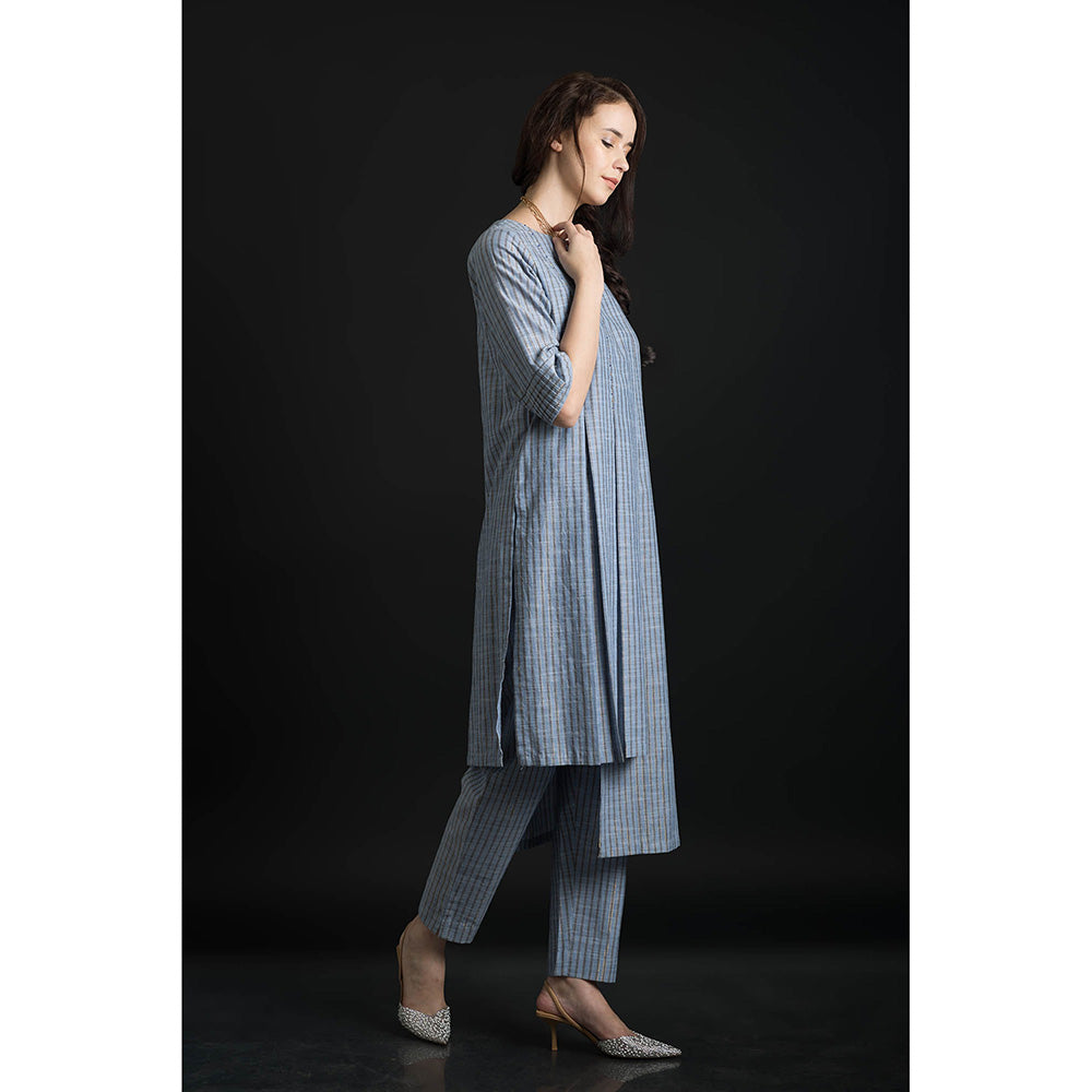 ORCR Kora Stripes Three Fourth Sleeves Blue Top with Pant (Set of 2)