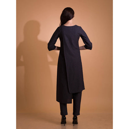 ORCR Conto Geometric Three Fourth Sleeves Black Top with Pant (Set of 2)