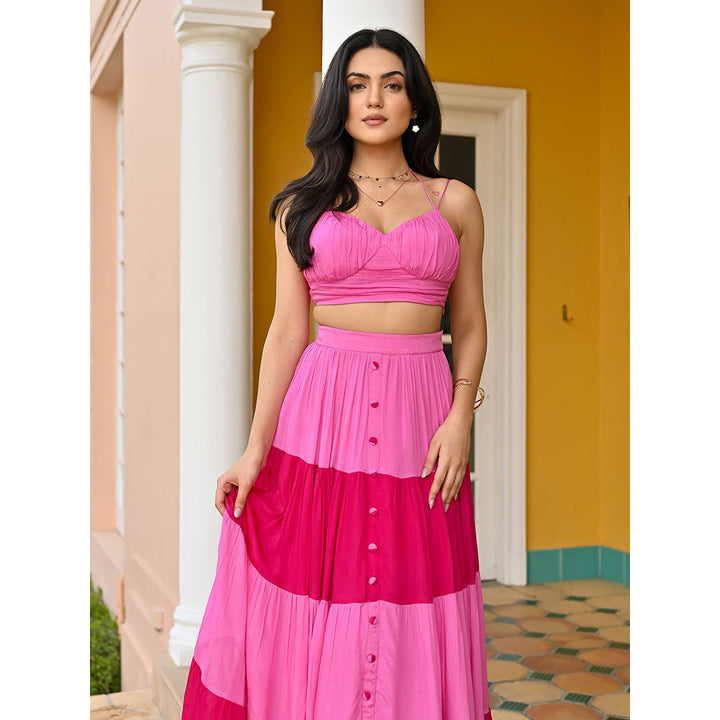 ORDINAREE Pansy and Peony Pink Colorblock Co-Ord (Set of 2)