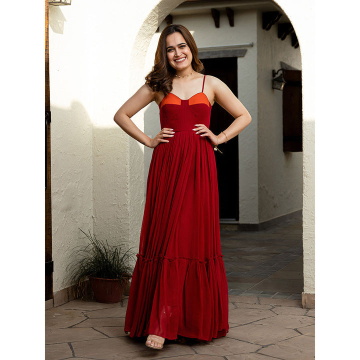 ORDINAREE Pomelo Georgette Maroon Long Dress