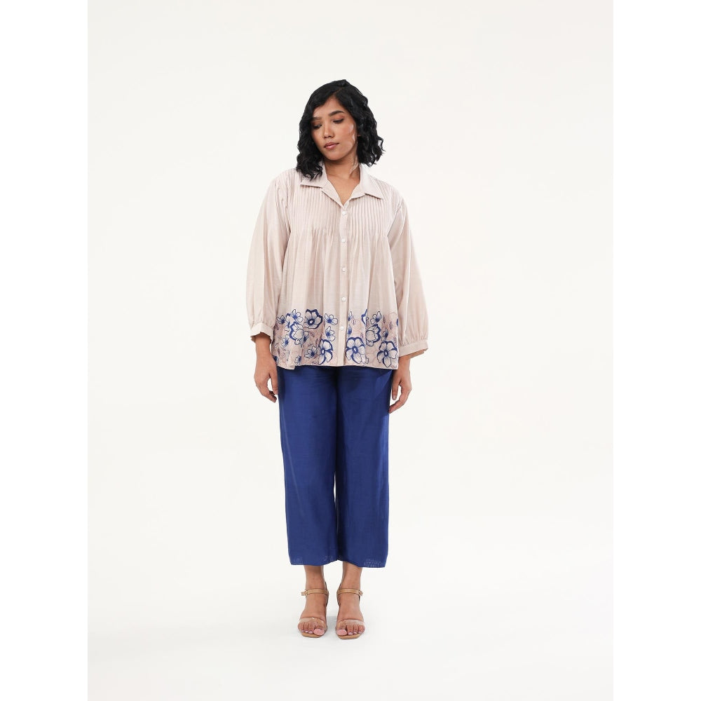 ORIGANI Beige and Blue Zinnia Top and Pant (Set of 2)