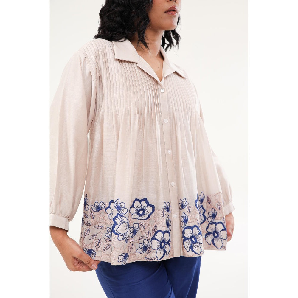 ORIGANI Beige and Blue Zinnia Top and Pant (Set of 2)