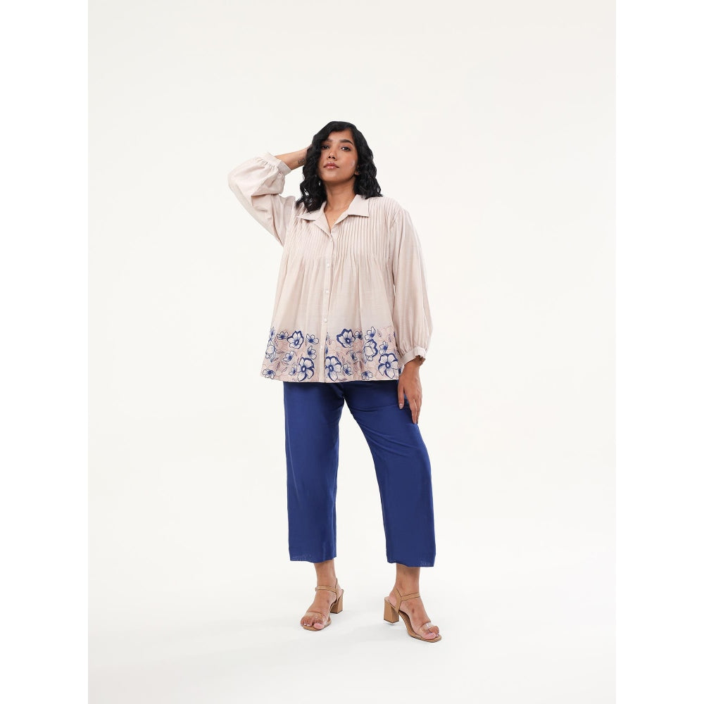 ORIGANI Beige and Blue Zinnia Top and Pant (Set of 2)