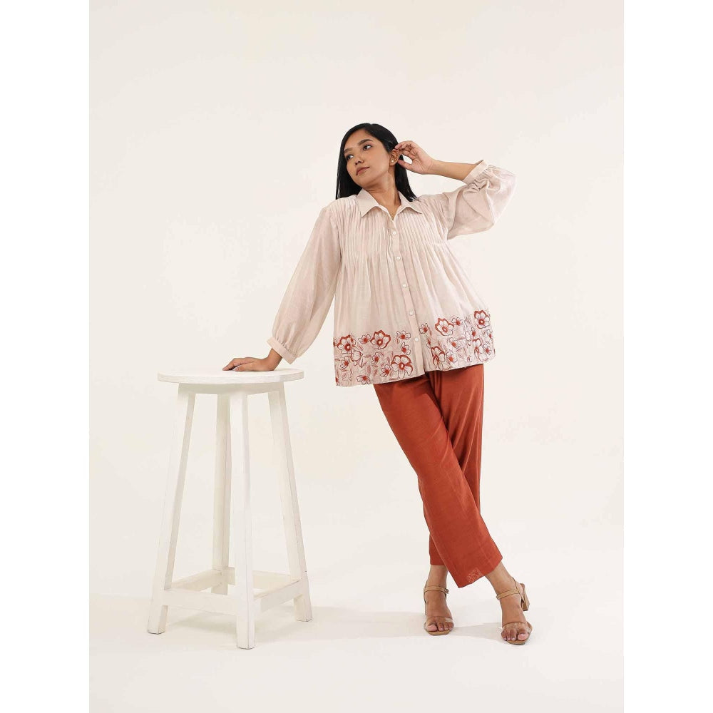 ORIGANI Beige and Rust Zinnia Top and Pant (Set of 2)