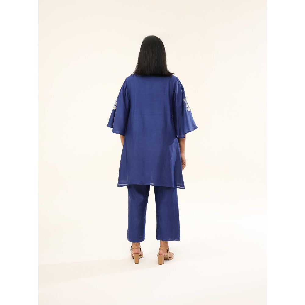 ORIGANI Blue Floral Embroidered Camellia Co-Ord (Set of 2)