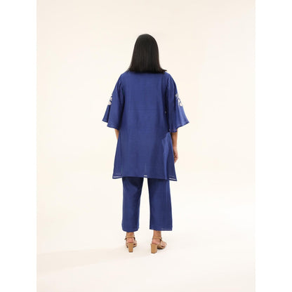 ORIGANI Blue Floral Embroidered Camellia Co-Ord (Set of 2)