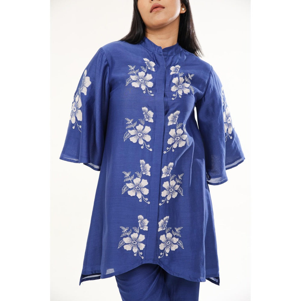 ORIGANI Blue Floral Embroidered Camellia Co-Ord (Set of 2)
