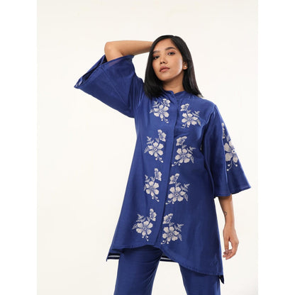 ORIGANI Blue Floral Embroidered Camellia Co-Ord (Set of 2)