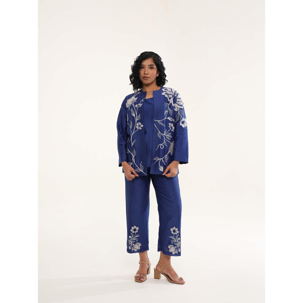 ORIGANI Navy Blue Petunia Petal Jacket Co-Ord (Set of 3)