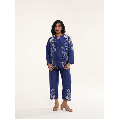 ORIGANI Navy Blue Petunia Petal Jacket Co-Ord (Set of 3)