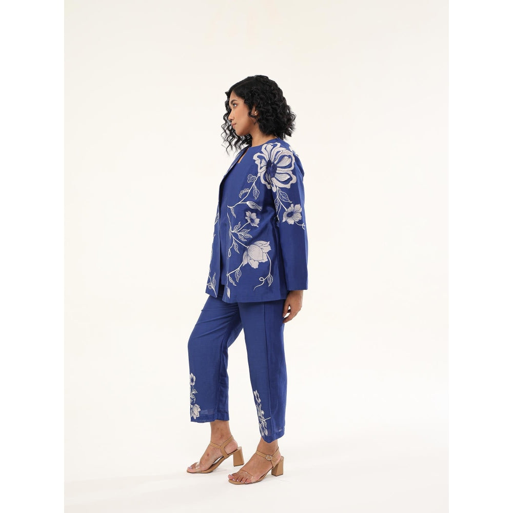 ORIGANI Navy Blue Petunia Petal Jacket Co-Ord (Set of 3)