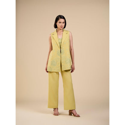 ORIGANI Sage Green Floral Embroidered Co-Ord (Set of 3)