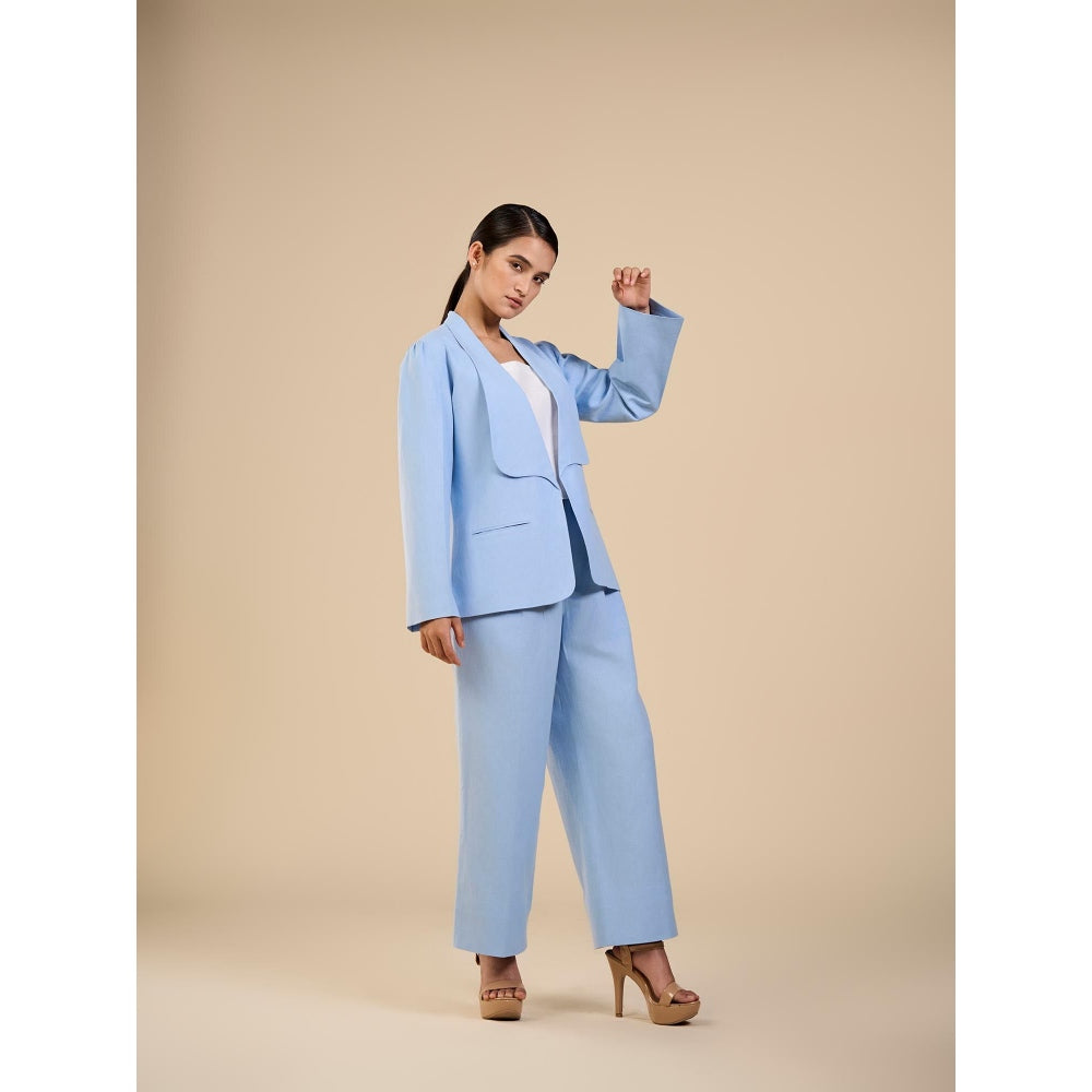 ORIGANI Blue Solid Cornflower Co-Ord (Set of 2)