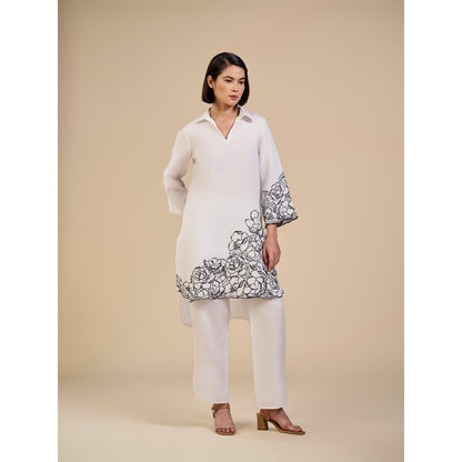 ORIGANI Black and White Floral Rose Embroidered Garden Co-Ord (Set of 2)