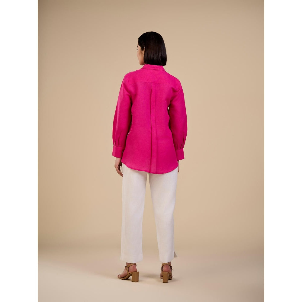 ORIGANI Pink Blooming Rose Embroidered Shirt and Pant (Set of 2)