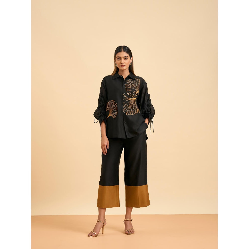 ORIGANI Black Ginkgo Embroidered Co-Ord (Set of 2)