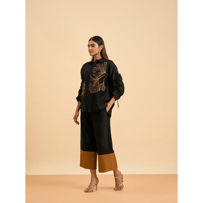 ORIGANI Black Ginkgo Embroidered Co-Ord (Set of 2)