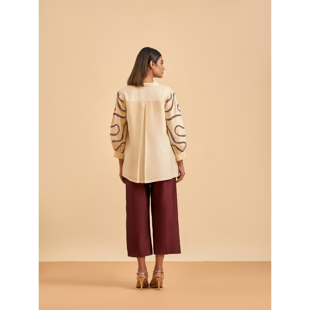 ORIGANI Ivory Royal Embrace Embroidered Top and Pant (Set of 2)