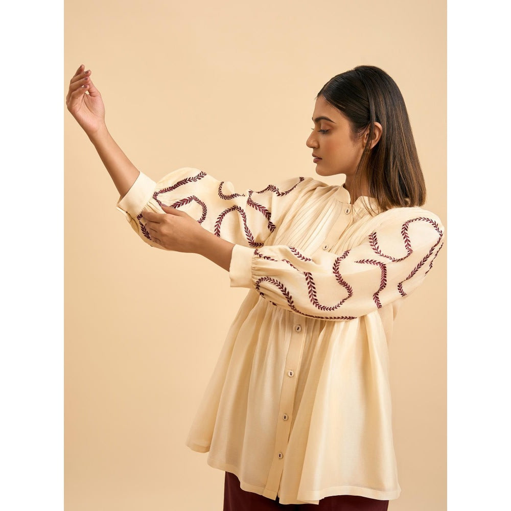 ORIGANI Ivory Royal Embrace Embroidered Top and Pant (Set of 2)