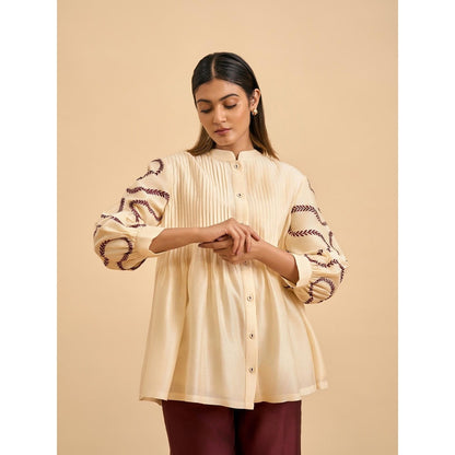 ORIGANI Ivory Royal Embrace Embroidered Top and Pant (Set of 2)