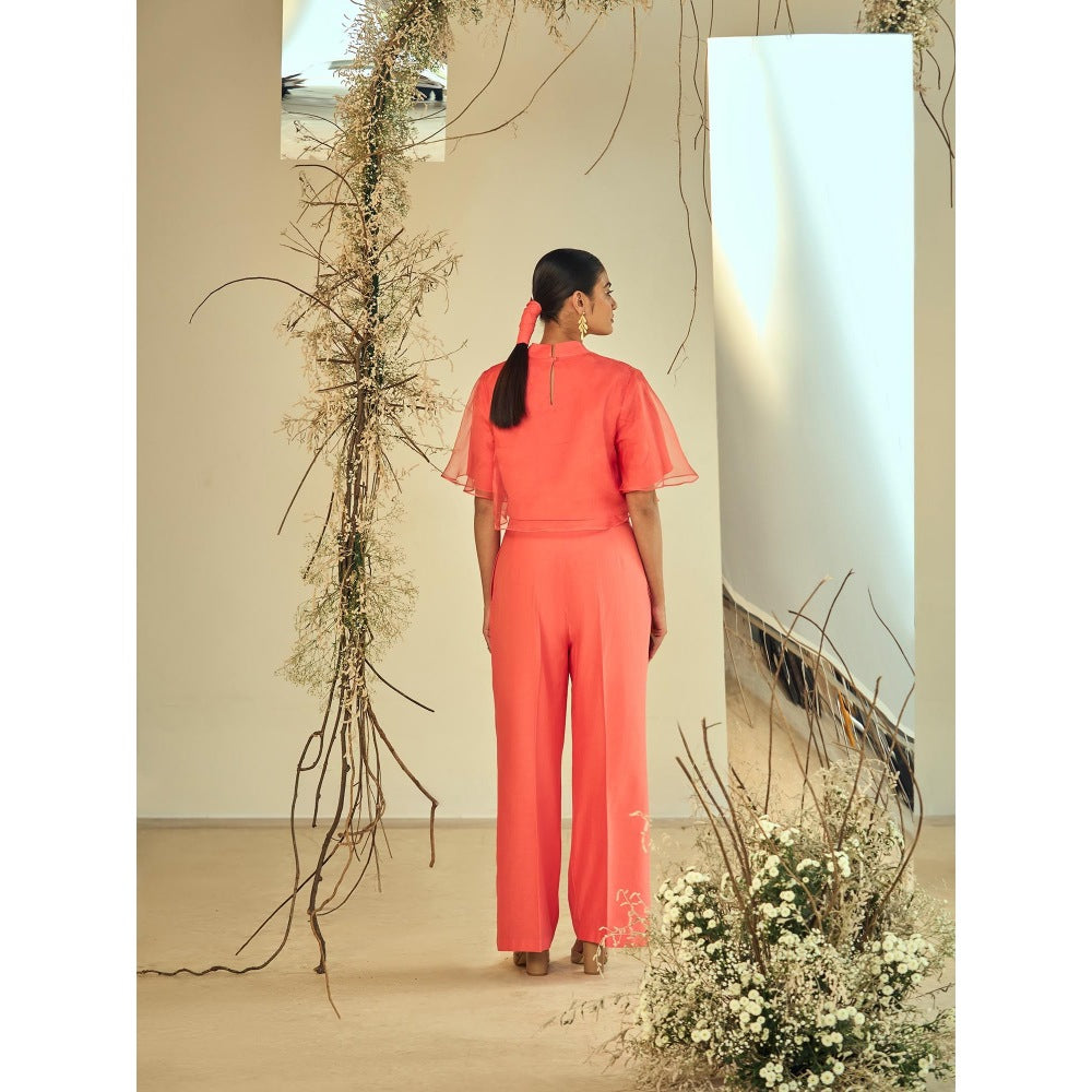 ORIGANI Tropical Coral Solid Co-Ord (Set of 2)