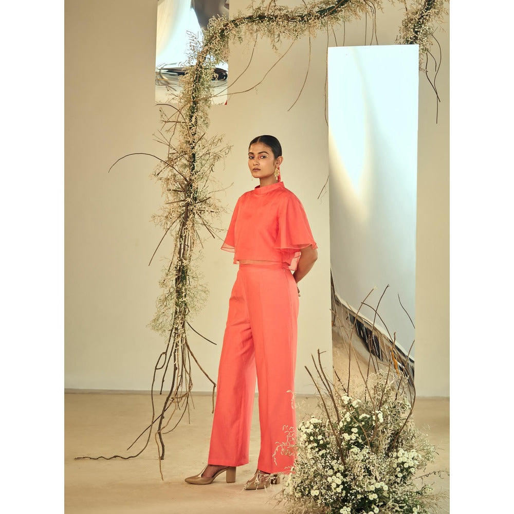 ORIGANI Tropical Coral Solid Co-Ord (Set of 2)