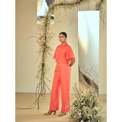 ORIGANI Tropical Coral Solid Co-Ord (Set of 2)