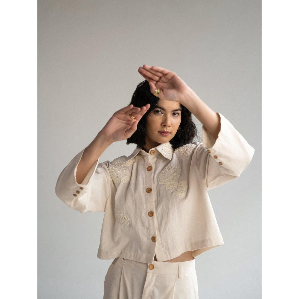 ORIGANI White Rosewood Embroidered Co-Ord (Set of 2)