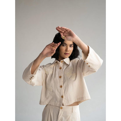 ORIGANI White Rosewood Embroidered Co-Ord (Set of 2)