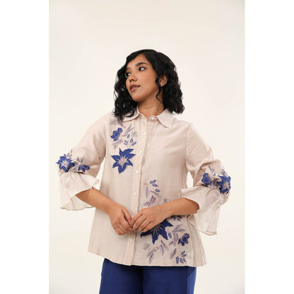 ORIGANI Blue Chanderi Silk Jasmine Shirt