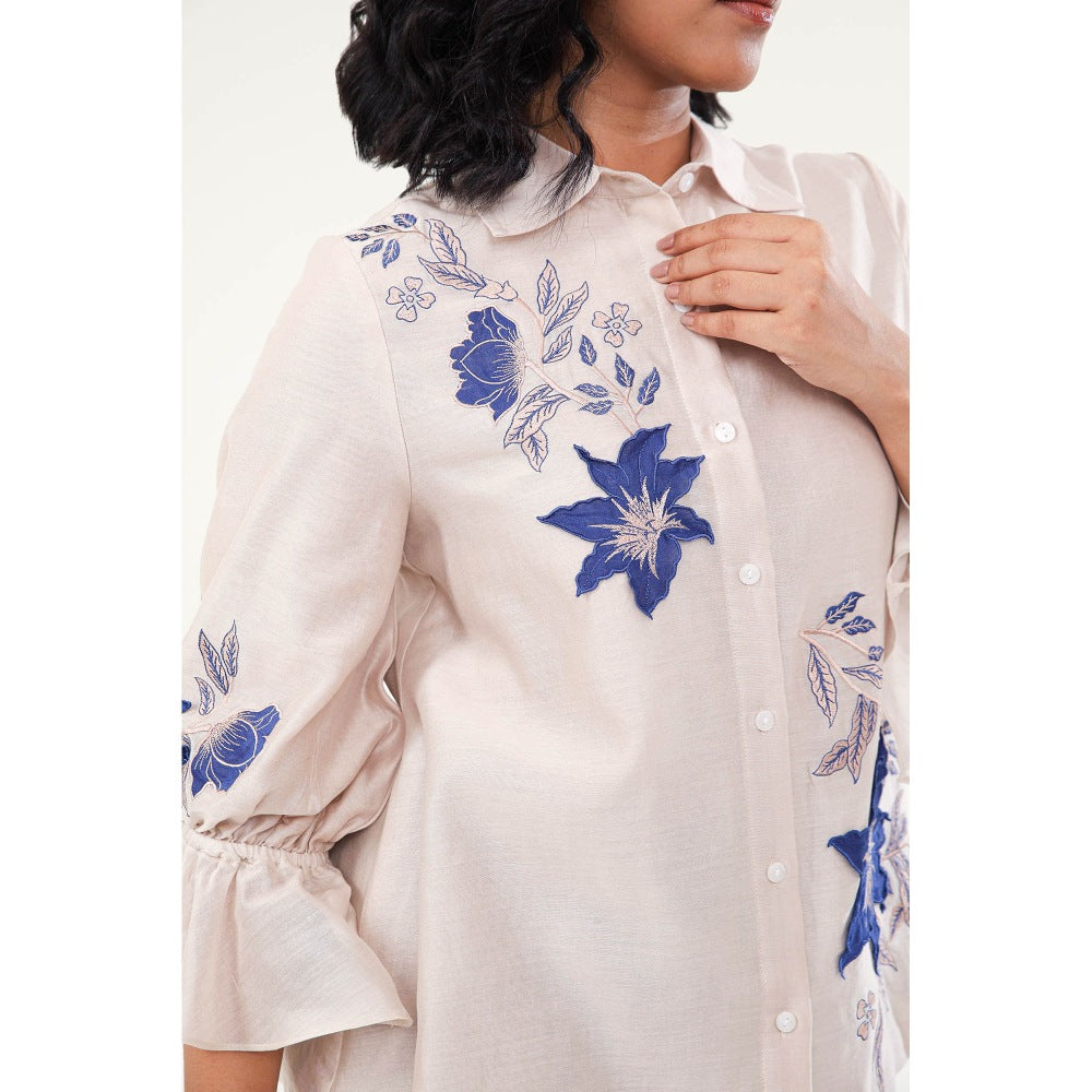 ORIGANI Blue Chanderi Silk Jasmine Shirt