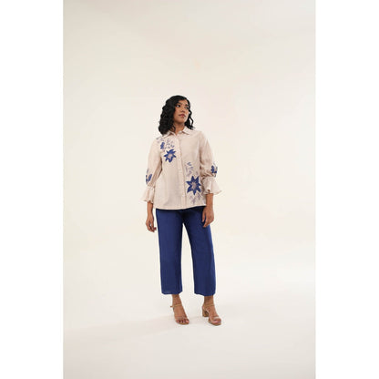 ORIGANI Blue Chanderi Silk Jasmine Shirt