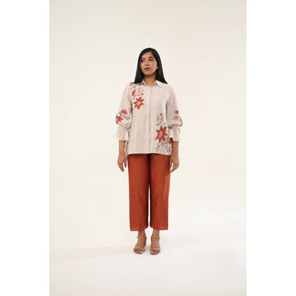 ORIGANI Rust Chanderi Silk Jasmine Shirt