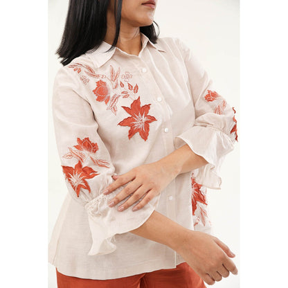 ORIGANI Rust Chanderi Silk Jasmine Shirt