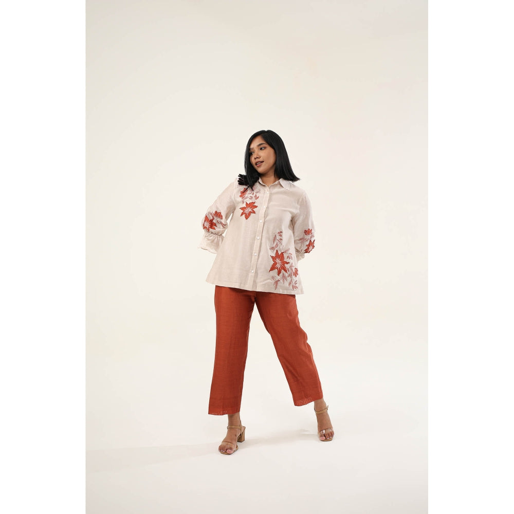 ORIGANI Rust Chanderi Silk Jasmine Shirt