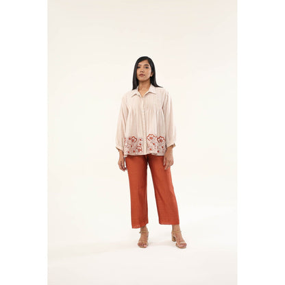 ORIGANI Rust Chanderi Silk Zinnia Shirt