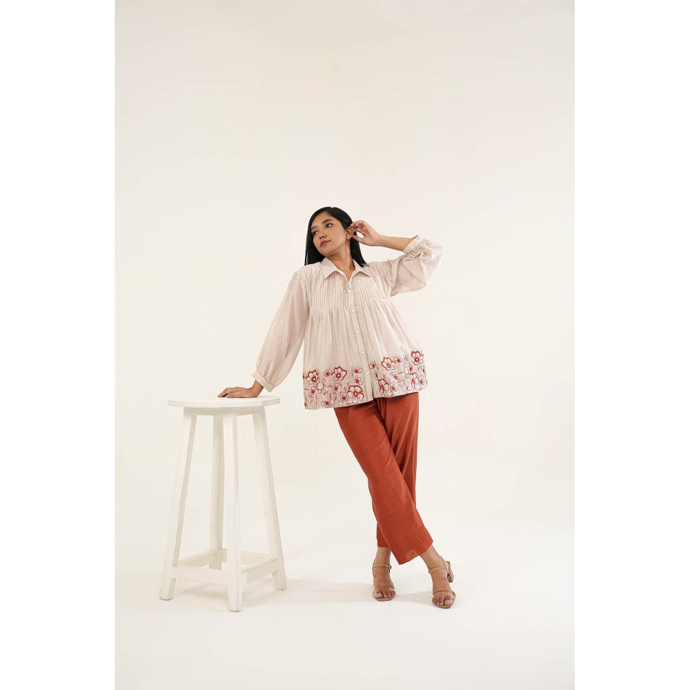 ORIGANI Rust Chanderi Silk Zinnia Shirt