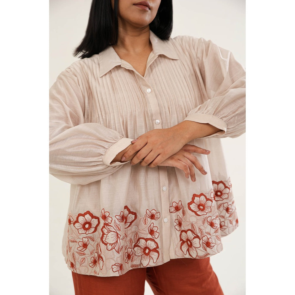 ORIGANI Rust Chanderi Silk Zinnia Shirt