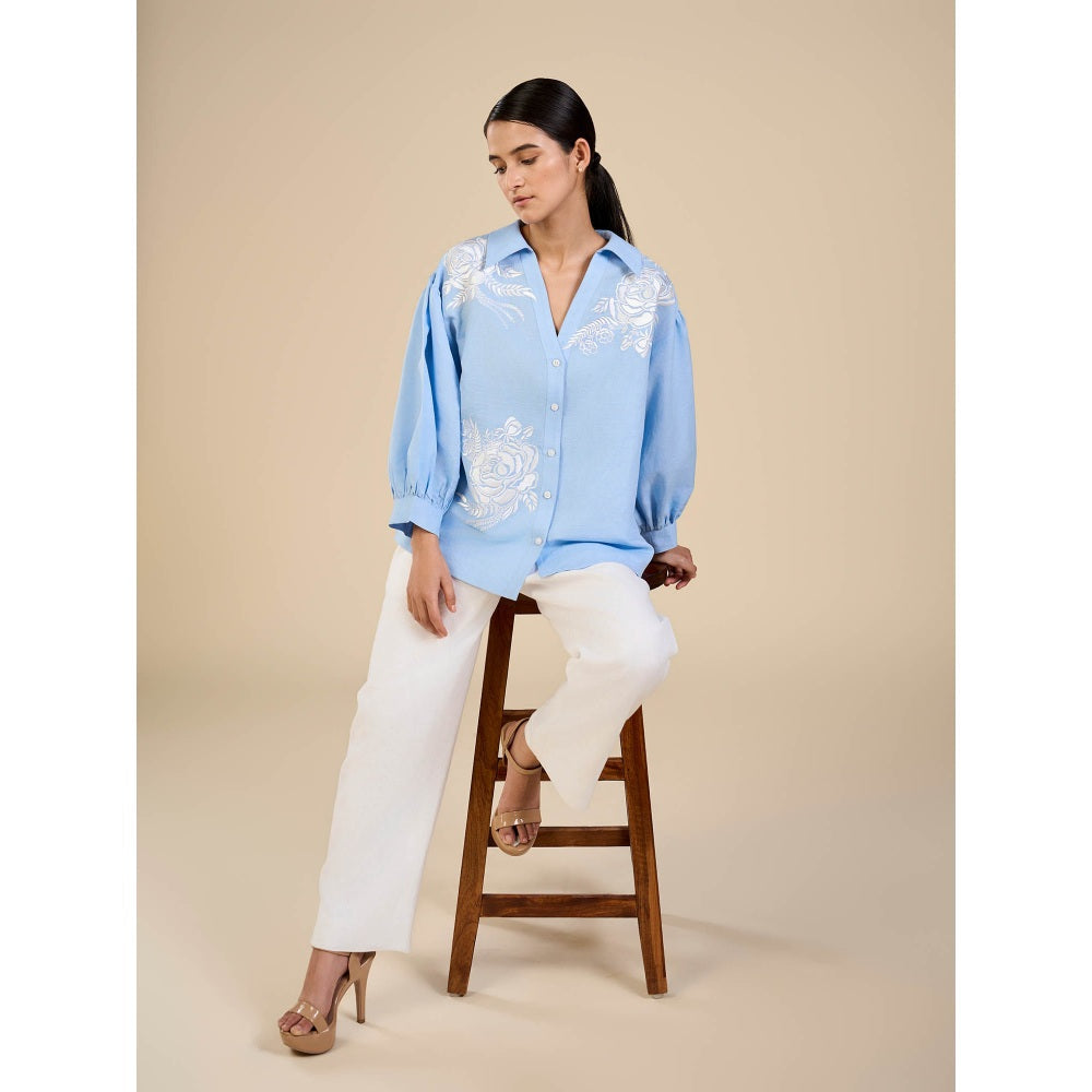 ORIGANI Blue Iceberg Embroidered Shirt
