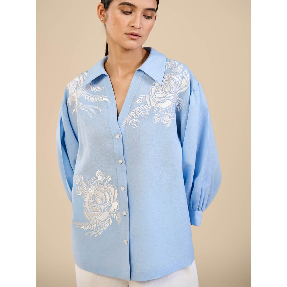 ORIGANI Blue Iceberg Embroidered Shirt