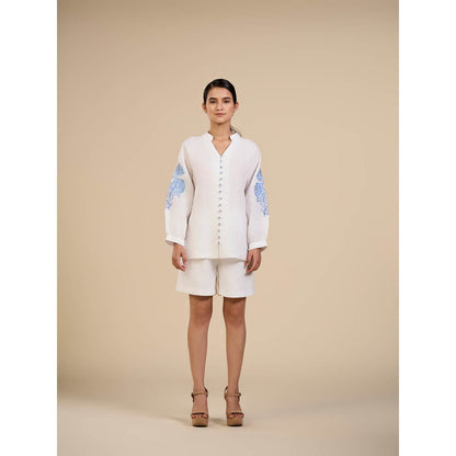 ORIGANI White Rosette Embroidered Shirt
