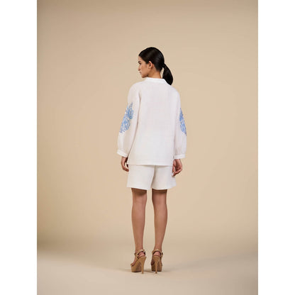 ORIGANI White Rosette Embroidered Shirt