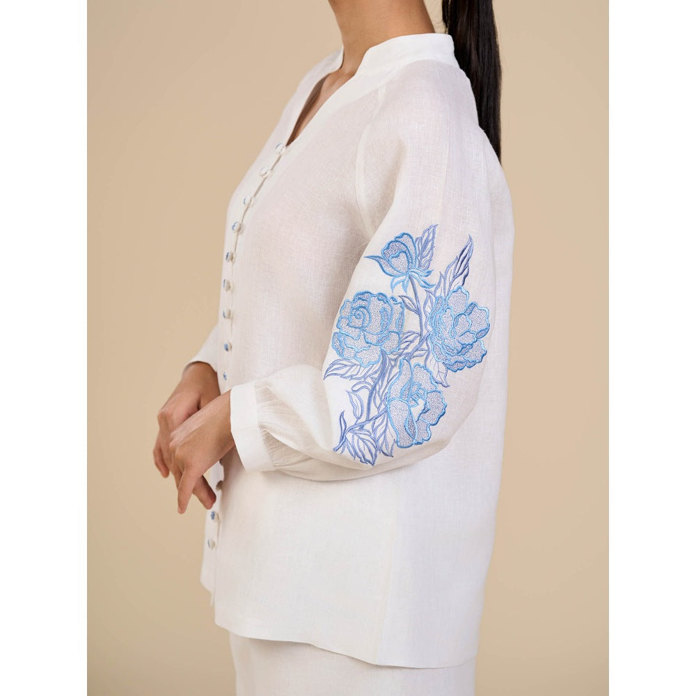 ORIGANI White Rosette Embroidered Shirt