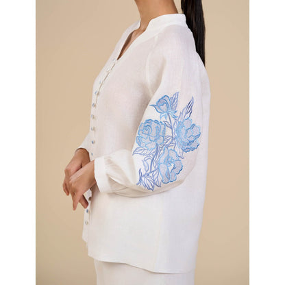 ORIGANI White Rosette Embroidered Shirt