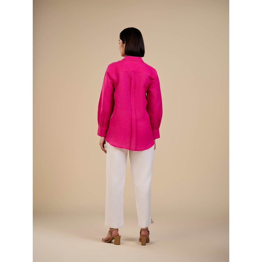 ORIGANI Pink Blooming Rose Embroidered Shirt