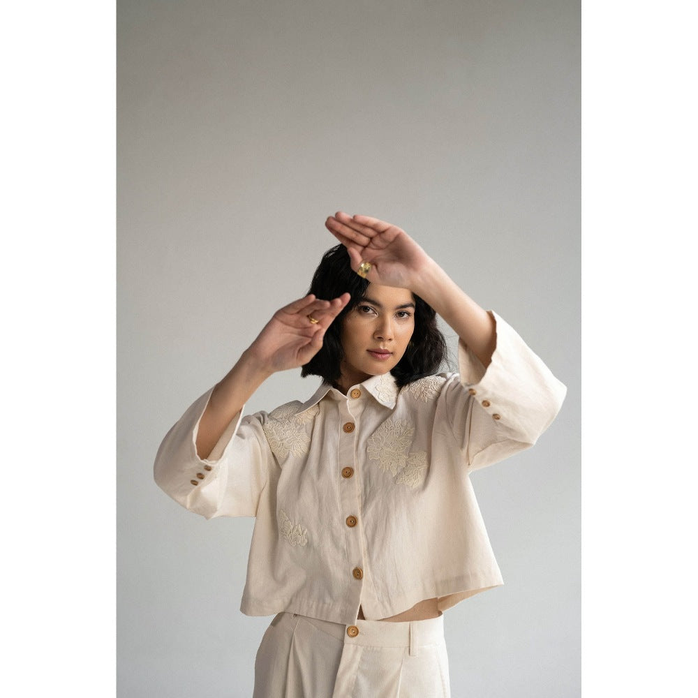 ORIGANI Ivory Rosewood Embroidered Shirt