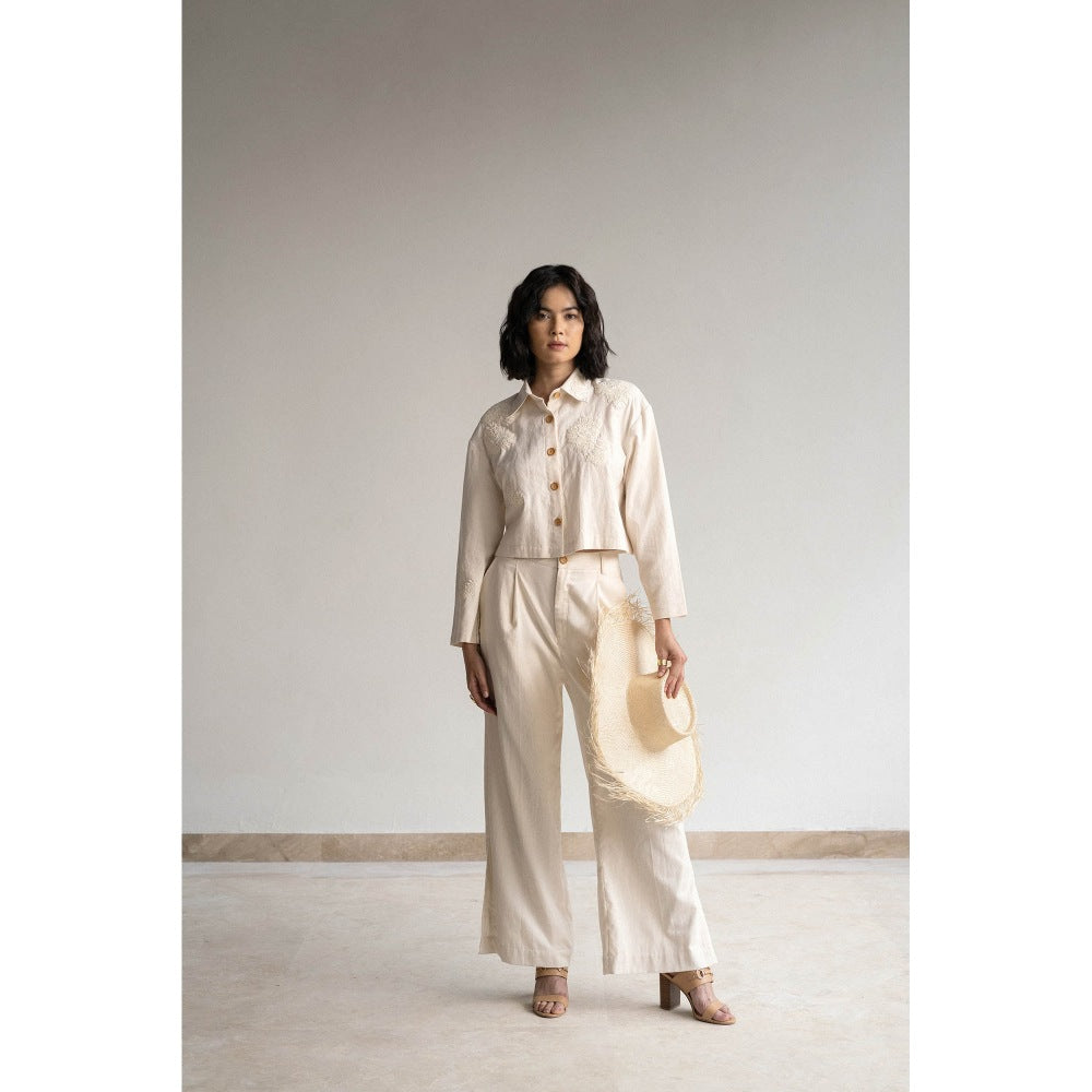 ORIGANI Ivory Rosewood Embroidered Shirt