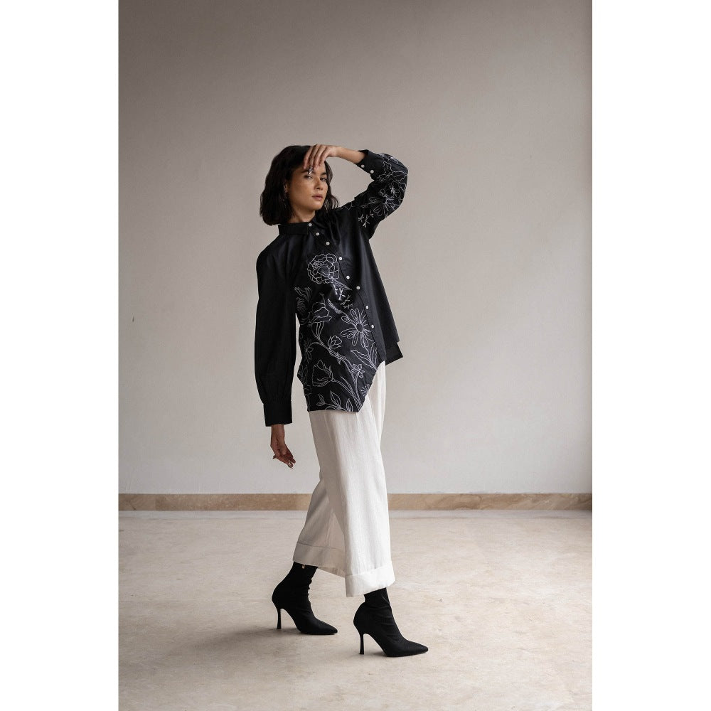 ORIGANI Blossom Black Embroidered Shirt