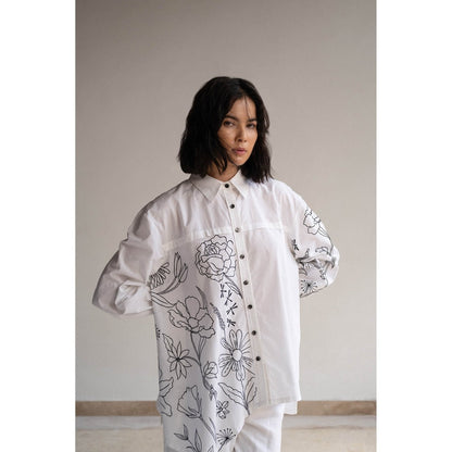 ORIGANI Blossom White Embroidered Shirt